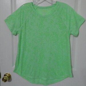 BRIGHT NEON GREEN TEK GEAR SHORT SLEEVE ATHLETIC PRINT SHIRT - SIZE SMALL